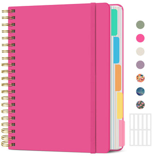 Hardcover Spiral Journal Notebooks for Work With Removable Dividers & Tabs, 8.5"x11" 5 Subject Notebook for Note Taking & Organizer, A4 College Ruled Lined Journal for Women & Writing, Pink, 280 Pages