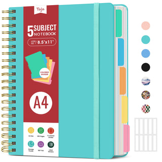 Hardcover Spiral Journal Notebooks for Work With Removable Dividers & Tabs, 8.5"x11" 5 Subject Notebook for Note Taking & Organizer, A4 College Ruled Lined Journal for Women & Writing, Pink, 280 Pages