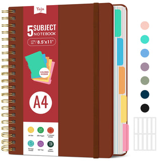 Hardcover Spiral Journal Notebooks for Work With Removable Dividers & Tabs, 8.5"x11" 5 Subject Notebook for Note Taking & Organizer, A4 College Ruled Lined Journal for Women & Writing, Pink, 280 Pages