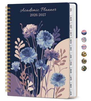 Planner 2026–2027, Academic Monthly Weekly Spiral Calendar, July 2026 – June 2027, Hardcover Agenda Notebook with Tabs, 6.3" x 8.5", Perfect for Students, Teachers, School & Daily Planning - Twilight Bloom