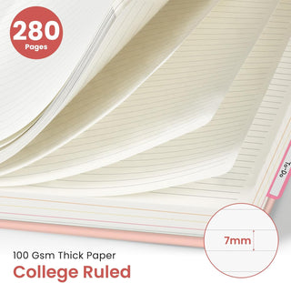 Hardcover Spiral Journal Notebooks for Work With Removable Dividers & Tabs, 8.5"x11" 5 Subject Notebook for Note Taking & Organizer, A4 College Ruled Lined Journal for Women & Writing, Pink, 280 Pages
