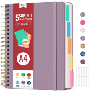 Hardcover Spiral Journal Notebooks for Work With Removable Dividers & Tabs, 8.5"x11" 5 Subject Notebook for Note Taking & Organizer, A4 College Ruled Lined Journal for Women & Writing, Pink, 280 Pages