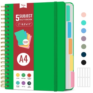 Hardcover Spiral Journal Notebooks for Work With Removable Dividers & Tabs, 8.5"x11" 5 Subject Notebook for Note Taking & Organizer, A4 College Ruled Lined Journal for Women & Writing, Pink, 280 Pages