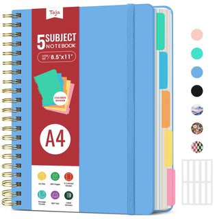 Hardcover Spiral Journal Notebooks for Work With Removable Dividers & Tabs, 8.5"x11" 5 Subject Notebook for Note Taking & Organizer, A4 College Ruled Lined Journal for Women & Writing, Pink, 280 Pages