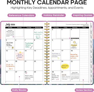 Planner 2026–2027, Academic Monthly Weekly Spiral Calendar, July 2026 – June 2027, Hardcover Agenda Notebook with Tabs, 6.3" x 8.5", Perfect for Students, Teachers, School & Daily Planning - Twilight Bloom