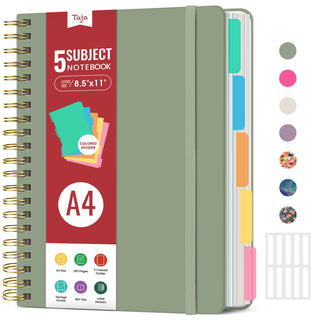 Hardcover Spiral Journal Notebooks for Work With Removable Dividers & Tabs, 8.5"x11" 5 Subject Notebook for Note Taking & Organizer, A4 College Ruled Lined Journal for Women & Writing, Pink, 280 Pages