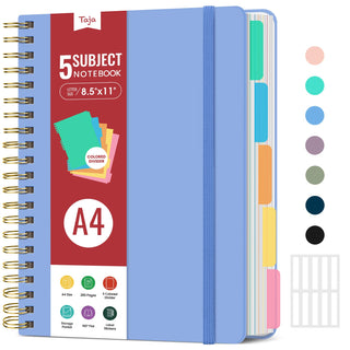 Hardcover Spiral Journal Notebooks for Work With Removable Dividers & Tabs, 8.5"x11" 5 Subject Notebook for Note Taking & Organizer, A4 College Ruled Lined Journal for Women & Writing, Pink, 280 Pages