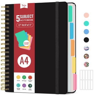 Hardcover Spiral Journal Notebooks for Work With Removable Dividers & Tabs, 8.5"x11" 5 Subject Notebook for Note Taking & Organizer, A4 College Ruled Lined Journal for Women & Writing, Pink, 280 Pages