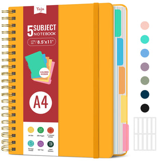 Hardcover Spiral Journal Notebooks for Work With Removable Dividers & Tabs, 8.5"x11" 5 Subject Notebook for Note Taking & Organizer, A4 College Ruled Lined Journal for Women & Writing, Pink, 280 Pages