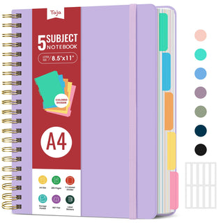 Hardcover Spiral Journal Notebooks for Work With Removable Dividers & Tabs, 8.5"x11" 5 Subject Notebook for Note Taking & Organizer, A4 College Ruled Lined Journal for Women & Writing, Pink, 280 Pages