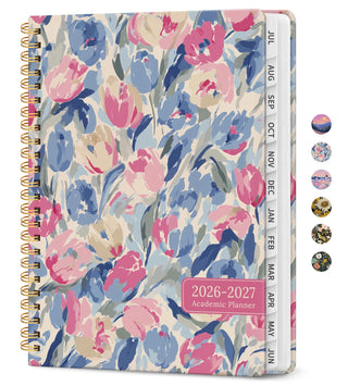 Planner 2026–2027, Academic Monthly Weekly Spiral Calendar, July 2026 – June 2027, Hardcover Agenda Notebook with Tabs, 6.3" x 8.5", Perfect for Students, Teachers, School & Daily Planning - Twilight Bloom