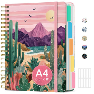Large Lined Spiral Journal for Women Cute Hardcover 5 Subject Notebook for Work 8.5" x 11" with Removable Dividers & Tabs, College Ruled, 280 Pages Aesthetic Journal for Work, School & Note Taking, Garden of Whimsy