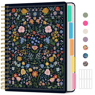 Large Lined Spiral Journal for Women Cute Hardcover 5 Subject Notebook for Work 8.5" x 11" with Removable Dividers & Tabs, College Ruled, 280 Pages Aesthetic Journal for Work, School & Note Taking, Garden of Whimsy