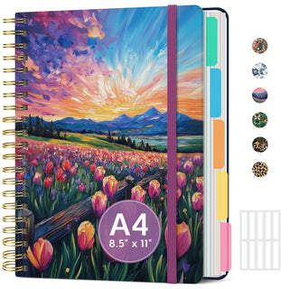 Large Spiral Notebook with Dividers & Tabs, 8.5" x 11" Hardcover 5 Subject Notebook for Work, 280 pages, College Ruled, Cute Journal for Women, Perfect for Study & Office Note Taking, Garden