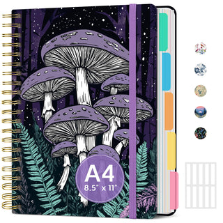 Large Lined Spiral Journal for Women Cute Hardcover 5 Subject Notebook for Work 8.5" x 11" with Removable Dividers & Tabs, College Ruled, 280 Pages Aesthetic Journal for Work, School & Note Taking, Garden of Whimsy