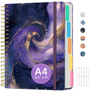 Large Spiral Lined Notebooks for Work with Removable Dividers & Tabs, 8.5"x11" Pretty Hardcover 5 Subject Notebook Journal for Women, College Ruled, Perfect for Study & Office Organization, 280 Pages,Wildflowers