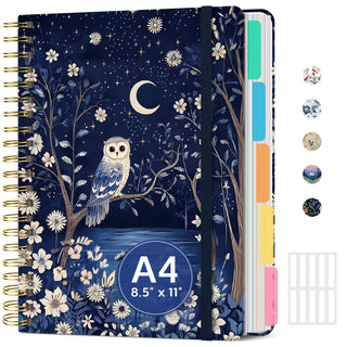 Large Lined Spiral Journal for Women Cute Hardcover 5 Subject Notebook for Work 8.5" x 11" with Removable Dividers & Tabs, College Ruled, 280 Pages Aesthetic Journal for Work, School & Note Taking, Garden of Whimsy