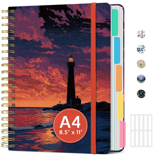 Large Lined Spiral Journal for Women Cute Hardcover 5 Subject Notebook for Work 8.5" x 11" with Removable Dividers & Tabs, College Ruled, 280 Pages Aesthetic Journal for Work, School & Note Taking, Garden of Whimsy