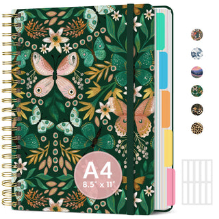 Large Spiral Notebook with Dividers & Tabs, 8.5" x 11" Hardcover 5 Subject Notebook for Work, 280 pages, College Ruled, Cute Journal for Women, Perfect for Study & Office Note Taking, Garden