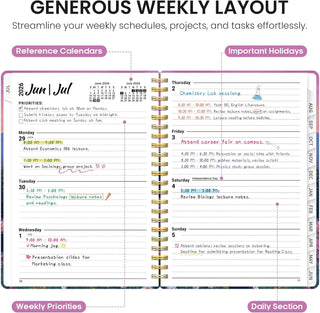 Planner 2026–2027, Academic Monthly Weekly Spiral Calendar, July 2026 – June 2027, Hardcover Agenda Notebook with Tabs, 6.3" x 8.5", Perfect for Students, Teachers, School & Daily Planning - Twilight Bloom