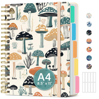 Large Spiral Lined Notebooks for Work with Removable Dividers & Tabs, 8.5"x11" Pretty Hardcover 5 Subject Notebook Journal for Women, College Ruled, Perfect for Study & Office Organization, 280 Pages,Wildflowers