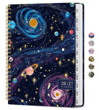 Planner 2026–2027, Academic Monthly Weekly Spiral Calendar, July 2026 – June 2027, Hardcover Agenda Notebook with Tabs, 6.3" x 8.5", Perfect for Students, Teachers, School & Daily Planning - Twilight Bloom