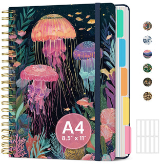 Large Spiral Notebook with Dividers & Tabs, 8.5" x 11" Hardcover 5 Subject Notebook for Work, 280 pages, College Ruled, Cute Journal for Women, Perfect for Study & Office Note Taking, Garden
