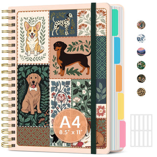 Large Spiral Notebook with Dividers & Tabs, 8.5" x 11" Hardcover 5 Subject Notebook for Work, 280 pages, College Ruled, Cute Journal for Women, Perfect for Study & Office Note Taking, Garden