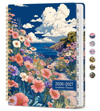 Planner 2026–2027, Academic Monthly Weekly Spiral Calendar, July 2026 – June 2027, Hardcover Agenda Notebook with Tabs, 6.3" x 8.5", Perfect for Students, Teachers, School & Daily Planning - Twilight Bloom