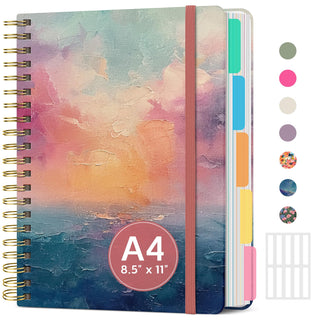 Large Spiral Lined Notebooks for Work with Removable Dividers & Tabs, 8.5"x11" Pretty Hardcover 5 Subject Notebook Journal for Women, College Ruled, Perfect for Study & Office Organization, 280 Pages,Wildflowers