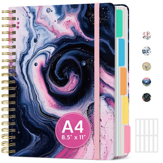 Large Lined Spiral Journal for Women Cute Hardcover 5 Subject Notebook for Work 8.5" x 11" with Removable Dividers & Tabs, College Ruled, 280 Pages Aesthetic Journal for Work, School & Note Taking, Garden of Whimsy