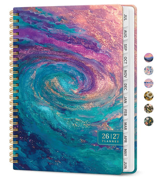 Planner 2026–2027, Academic Monthly Weekly Spiral Calendar, July 2026 – June 2027, Hardcover Agenda Notebook with Tabs, 6.3" x 8.5", Perfect for Students, Teachers, School & Daily Planning - Twilight Bloom