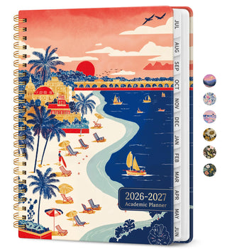 Planner 2026–2027, Academic Monthly Weekly Spiral Calendar, July 2026 – June 2027, Hardcover Agenda Notebook with Tabs, 6.3" x 8.5", Perfect for Students, Teachers, School & Daily Planning - Twilight Bloom