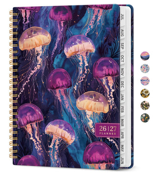 Planner 2026–2027, Academic Monthly Weekly Spiral Calendar, July 2026 – June 2027, Hardcover Agenda Notebook with Tabs, 6.3" x 8.5", Perfect for Students, Teachers, School & Daily Planning - Twilight Bloom