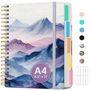 Large Spiral Lined Notebooks for Work with Removable Dividers & Tabs, 8.5"x11" Pretty Hardcover 5 Subject Notebook Journal for Women, College Ruled, Perfect for Study & Office Organization, 280 Pages,Wildflowers