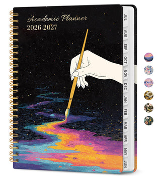 Planner 2026–2027, Academic Monthly Weekly Spiral Calendar, July 2026 – June 2027, Hardcover Agenda Notebook with Tabs, 6.3" x 8.5", Perfect for Students, Teachers, School & Daily Planning - Twilight Bloom