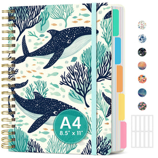 Large Spiral Lined Notebooks for Work with Removable Dividers & Tabs, 8.5"x11" Pretty Hardcover 5 Subject Notebook Journal for Women, College Ruled, Perfect for Study & Office Organization, 280 Pages,Wildflowers