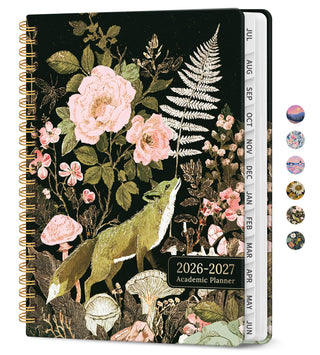 Planner 2026–2027, Academic Monthly Weekly Spiral Calendar, July 2026 – June 2027, Hardcover Agenda Notebook with Tabs, 6.3" x 8.5", Perfect for Students, Teachers, School & Daily Planning - Twilight Bloom