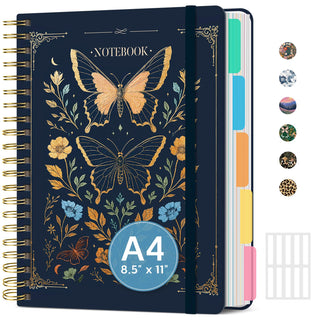 Large Spiral Notebook with Dividers & Tabs, 8.5" x 11" Hardcover 5 Subject Notebook for Work, 280 pages, College Ruled, Cute Journal for Women, Perfect for Study & Office Note Taking, Garden