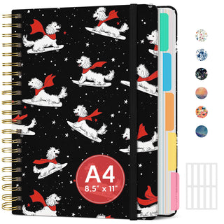 Large Spiral Lined Notebooks for Work with Removable Dividers & Tabs, 8.5"x11" Pretty Hardcover 5 Subject Notebook Journal for Women, College Ruled, Perfect for Study & Office Organization, 280 Pages,Wildflowers