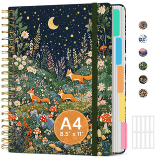 Large Spiral Notebook with Dividers & Tabs, 8.5" x 11" Hardcover 5 Subject Notebook for Work, 280 pages, College Ruled, Cute Journal for Women, Perfect for Study & Office Note Taking, Garden
