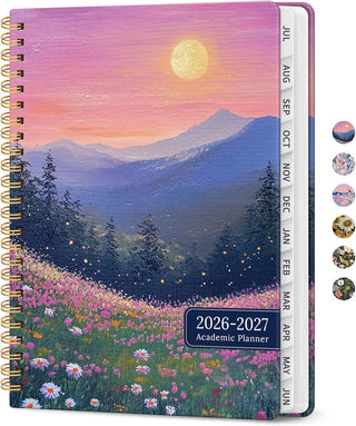 Planner 2026–2027, Academic Monthly Weekly Spiral Calendar, July 2026 – June 2027, Hardcover Agenda Notebook with Tabs, 6.3" x 8.5", Perfect for Students, Teachers, School & Daily Planning - Twilight Bloom