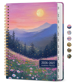 Planner 2026–2027, Academic Monthly Weekly Spiral Calendar, July 2026 – June 2027, Hardcover Agenda Notebook with Tabs, 6.3" x 8.5", Perfect for Students, Teachers, School & Daily Planning - Twilight Bloom