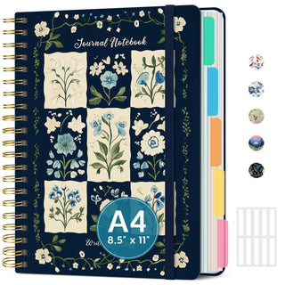Large Lined Spiral Journal for Women Cute Hardcover 5 Subject Notebook for Work 8.5" x 11" with Removable Dividers & Tabs, College Ruled, 280 Pages Aesthetic Journal for Work, School & Note Taking, Garden of Whimsy