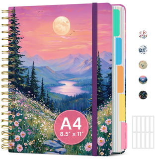 Large Lined Spiral Journal for Women Cute Hardcover 5 Subject Notebook for Work 8.5" x 11" with Removable Dividers & Tabs, College Ruled, 280 Pages Aesthetic Journal for Work, School & Note Taking, Garden of Whimsy