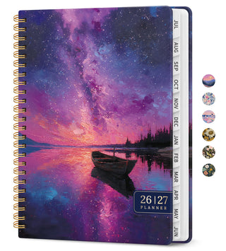 Planner 2026–2027, Academic Monthly Weekly Spiral Calendar, July 2026 – June 2027, Hardcover Agenda Notebook with Tabs, 6.3" x 8.5", Perfect for Students, Teachers, School & Daily Planning - Twilight Bloom