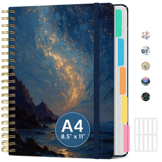 Large Lined Spiral Journal for Women Cute Hardcover 5 Subject Notebook for Work 8.5" x 11" with Removable Dividers & Tabs, College Ruled, 280 Pages Aesthetic Journal for Work, School & Note Taking, Garden of Whimsy