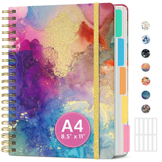 Large Spiral Lined Notebooks for Work with Removable Dividers & Tabs, 8.5"x11" Pretty Hardcover 5 Subject Notebook Journal for Women, College Ruled, Perfect for Study & Office Organization, 280 Pages,Wildflowers