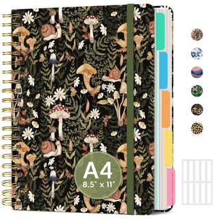 Large Spiral Notebook with Dividers & Tabs, 8.5" x 11" Hardcover 5 Subject Notebook for Work, 280 pages, College Ruled, Cute Journal for Women, Perfect for Study & Office Note Taking, Garden