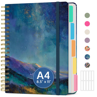 Large Spiral Lined Notebooks for Work with Removable Dividers & Tabs, 8.5"x11" Pretty Hardcover 5 Subject Notebook Journal for Women, College Ruled, Perfect for Study & Office Organization, 280 Pages,Wildflowers